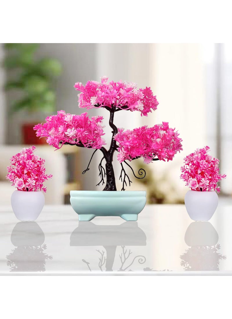 Generic Combo Set Trendy Artificial Plants for Home Decor Pink Flower Tree 28 Cm Height with 2 Cute Bonsai pots 11 Cm for Centerpiece Bedroom livingroom Office Balcony Kitchen Garden Indoor Outdoor  - Image 2