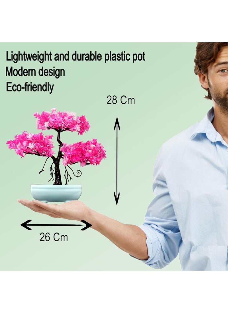 Generic Combo Set Trendy Artificial Plants for Home Decor Pink Flower Tree 28 Cm Height with 2 Cute Bonsai pots 11 Cm for Centerpiece Bedroom livingroom Office Balcony Kitchen Garden Indoor Outdoor  - Image 5