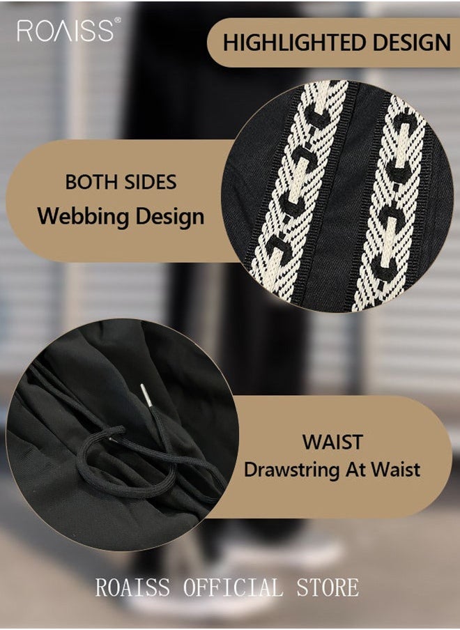 roaiss Student Sweatpants Side Ribbon Knit Straight and Loose Fit Casual Pants  - Image 5