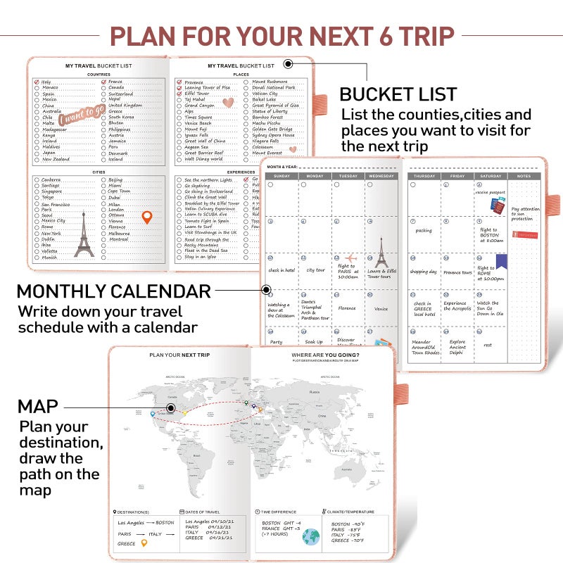 JUBTIC Travel Journal for Women & Men, Vacation Planner with Pockets, Trip Planner Travel Gifts (Rose Gold) - Image 3