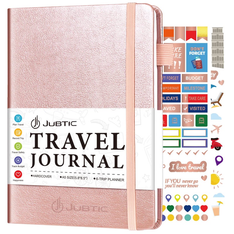 JUBTIC Travel Journal for Women & Men, Vacation Planner with Pockets, Trip Planner Travel Gifts (Rose Gold) - Image 1