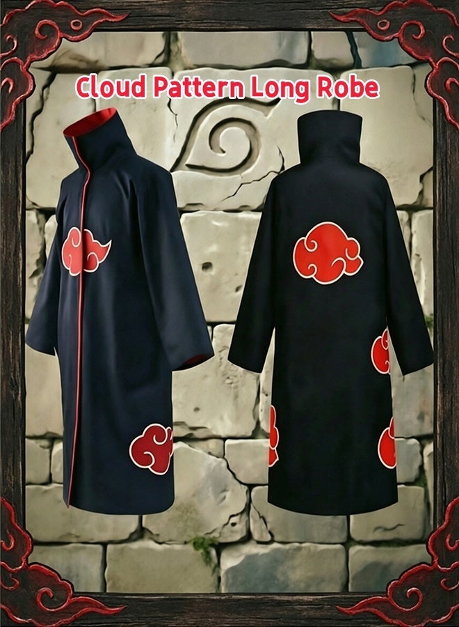 Naruto Akatsuki Cloak Cosplay Costume - Black Red Cloud Pattern Long Robe with Zipper for Anime Fans, Halloween Party & Comic Con XL - Image 1