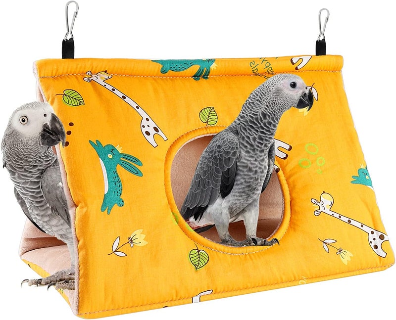 Rypet Winter Warm Bird Nest House - Hanging Hammock Velvet Shed Hut Cage Plush Fluffy Birds Hideaway Sleeping Bed Fuzzy for African Grey Cockatoo and Other Amazon Parrot Large（Yellow） - Image 1