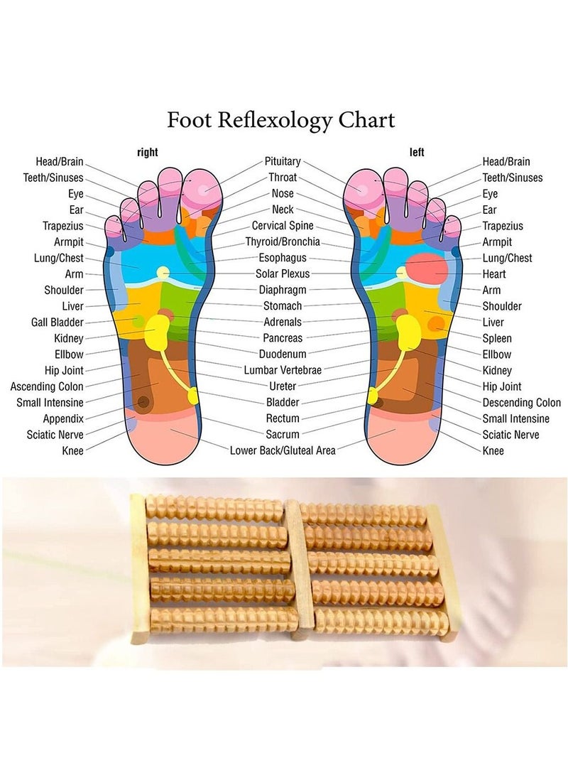 مدلك قدم خشبي عالي الجودة بخمسة صفوف من الأسطوانات الخشبية لتخفيف التوتر وعلاج الاسترخاء أداة تدليك صحية - Image 4