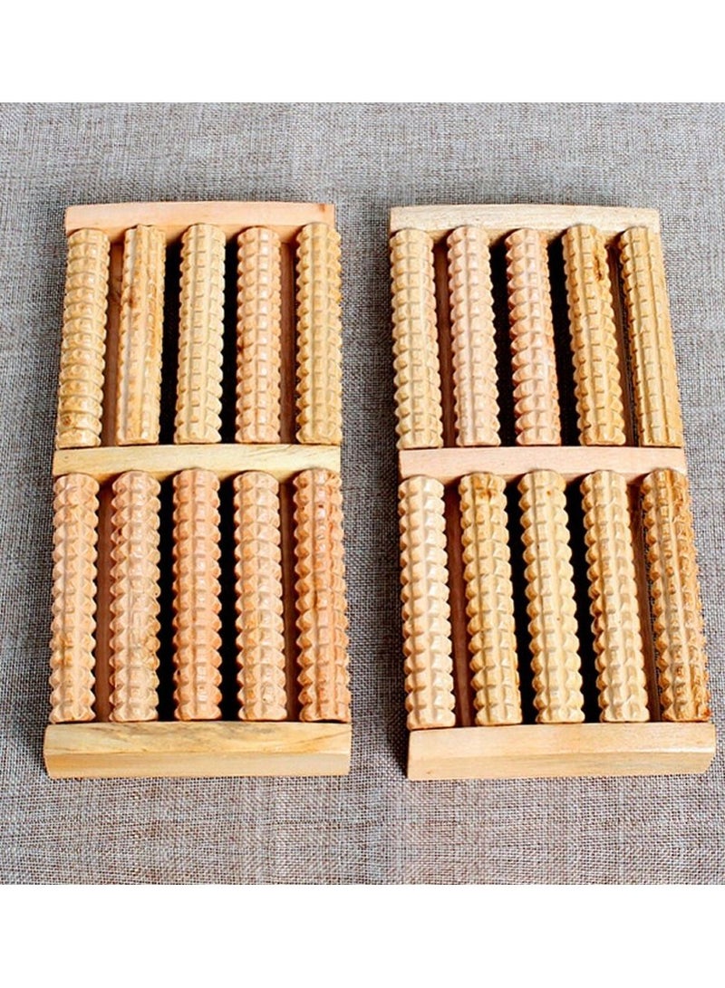 مدلك قدم خشبي عالي الجودة بخمسة صفوف من الأسطوانات الخشبية لتخفيف التوتر وعلاج الاسترخاء أداة تدليك صحية - Image 5
