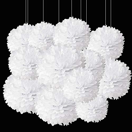 Aimto 12pcs White Paper Pom Poms Decorations for Party Ceiling Wall Hanging Tissue Flowers Decorations - 1 Color of 12 Inch, 10 Inch - Image 5