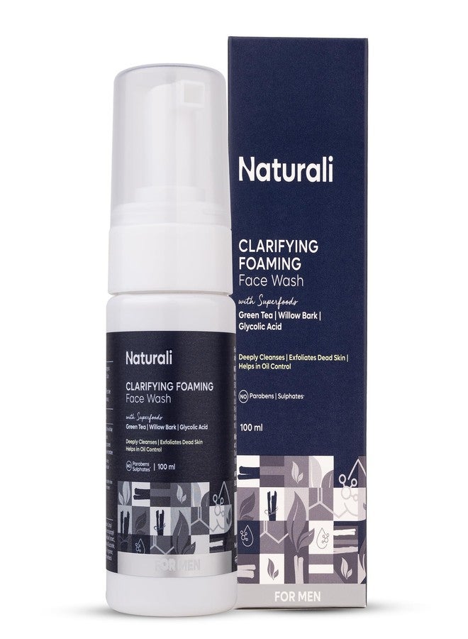 Naturali Clarifying Foaming Face Wash | With Willow Bark, Green Tea & Glycolic Acid | Cleanses Skin Under The Beard | Gently Exfoliates | Removes & Controls Excess Oil | 100ml - Image 1