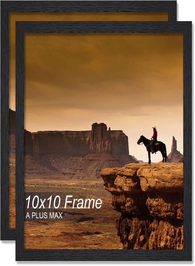 A PLUS MAX 10x10 Picture Frame Set of 2, Black Engineered Wood Frame for 10 x 10 Inch Picture Poster Photo, Light Weight 10 by 10 Frame with Wood-grain for Wall - 2 Pack/Black/10 x10 - Image 1