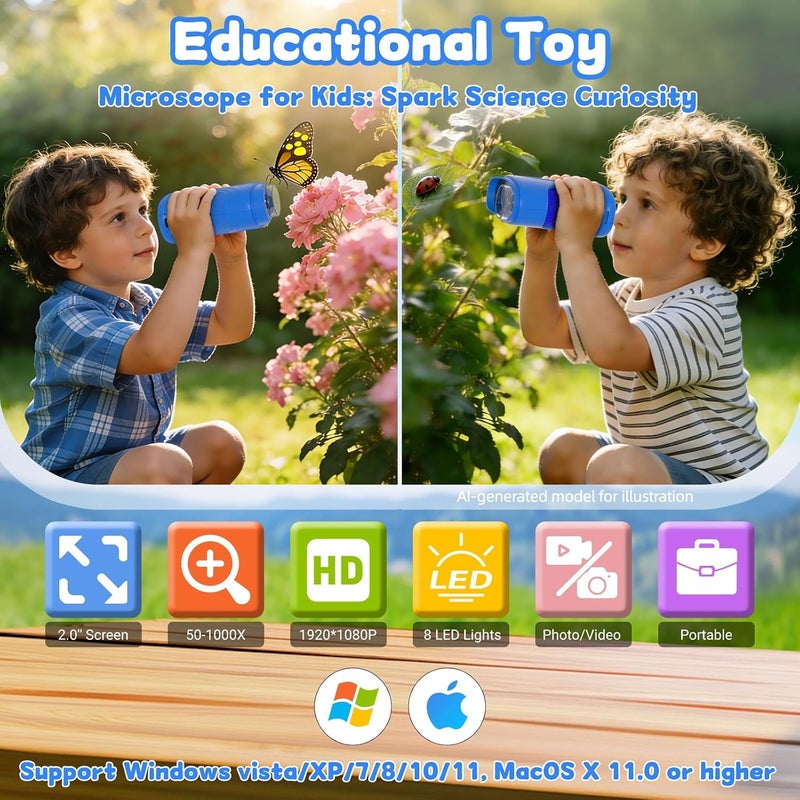 1000X Handheld Digital Microscope for Kids, Pocket Microscope with 2.0" IPS Screen, STEM Toys Birthday Gifts for Girls Boys Child, Portable Edu Science Kits Toddler - Image 3