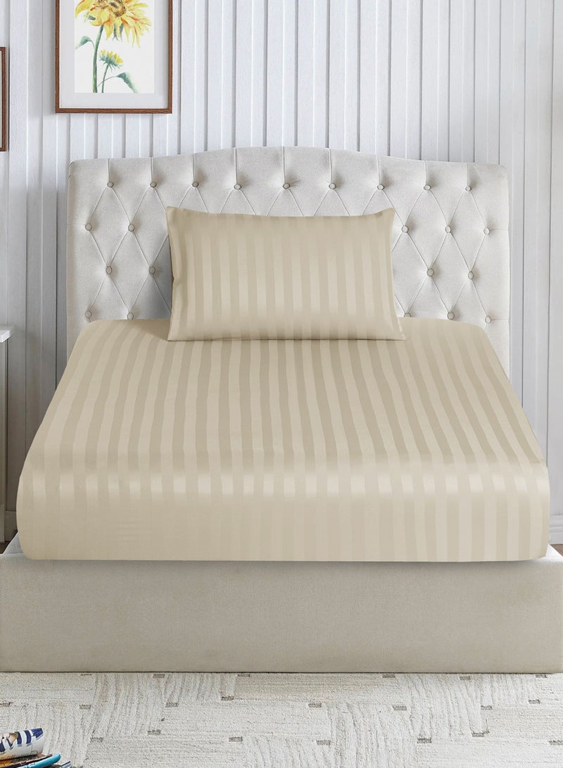 Donetella 2-Piece Striped Bedding Set – Single Fitted Sheet 90x200+30 cm with All-Around Elastic & 1 Matching Pillowcases - Image 1