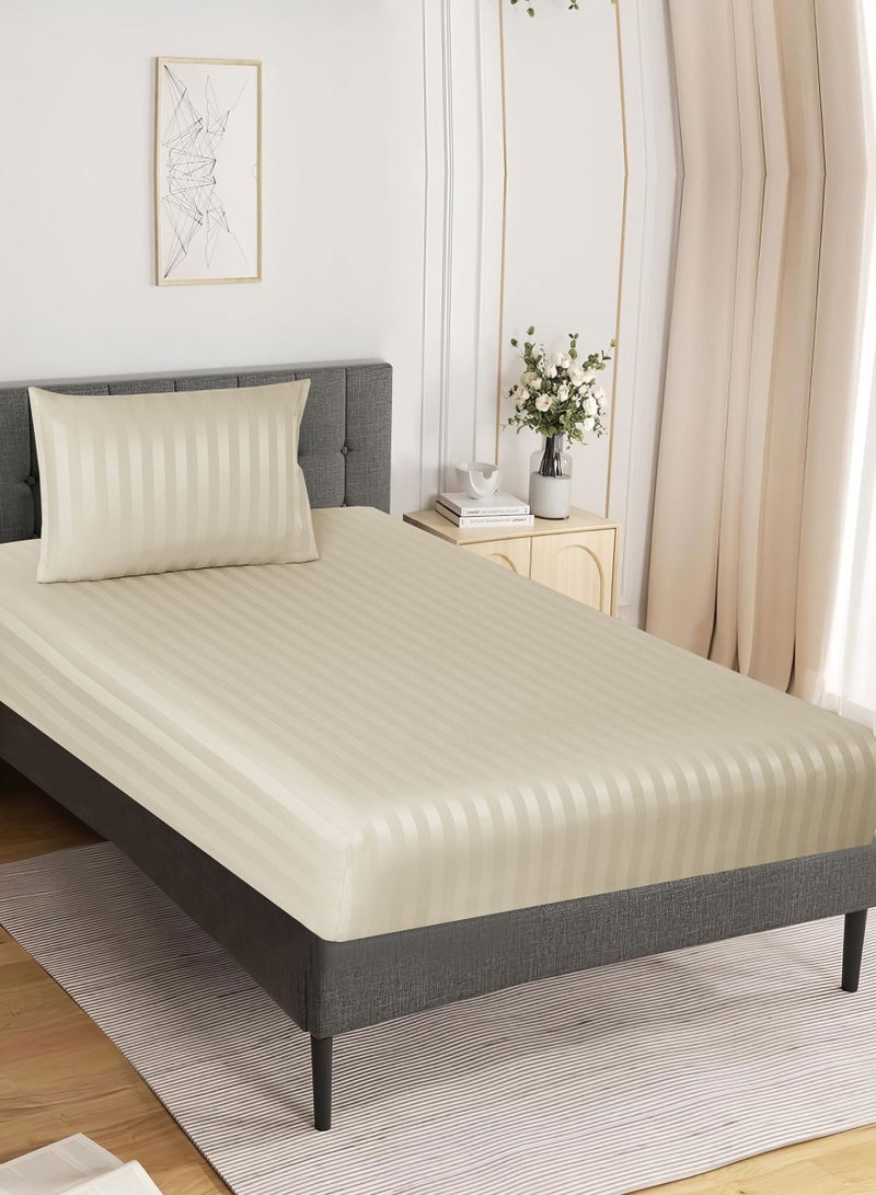 Donetella 2-Piece Striped Bedding Set – Single Fitted Sheet 90x200+30 cm with All-Around Elastic & 1 Matching Pillowcases - Image 2