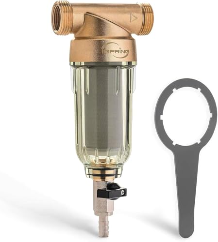 iSpring WSP50 Spin Down Sediment Water Filter Whole House Reusable Flushable Prefilter for Well Water 50Micron 1 MNPT 34 FNPT LeadFree Brass - Image 1