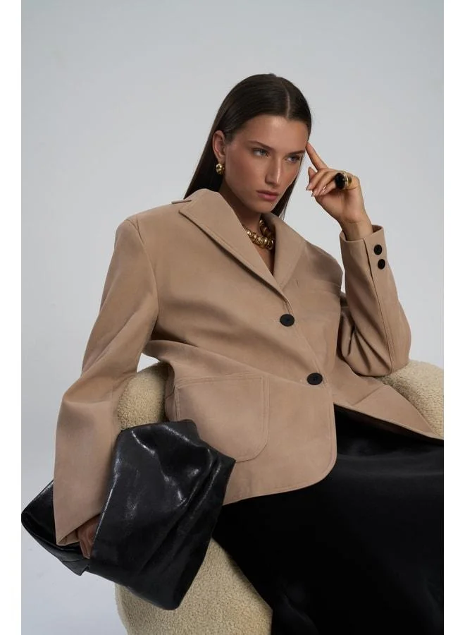 Bohemai  Orsina Slit Detailed Beige Blazer. for Women | Best Price UAE