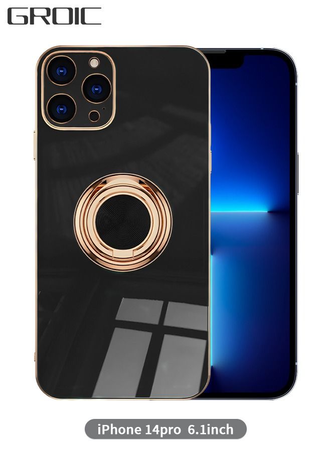 GROIC IPhone 14 Pro Case 6.1 Inch with Ring Holder Kickstand Magnetic Shockproof Soft TPU Electroplated Protective Phone for Iphone -Black - Image 1