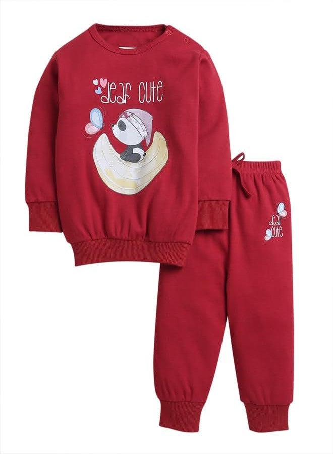 BUMZEE Maroon Girls Full Sleeves Cotton Sweatshirt & Jogger Set Age - 18-24 Months (Peb10006E-mrn) - Image 1