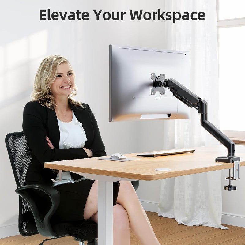 MOUNTUP Monitor Arm for 13-32 inch Screens, Monitor Desk Mount, Adjustable Height, VESA Mount with Clamp & Grommet Bases, Freelift Black - Image 3