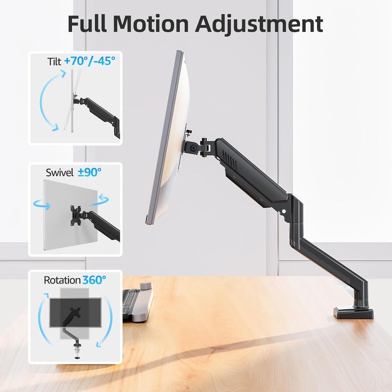 MOUNTUP Monitor Arm for 13-32 inch Screens, Monitor Desk Mount, Adjustable Height, VESA Mount with Clamp & Grommet Bases, Freelift Black - Image 4