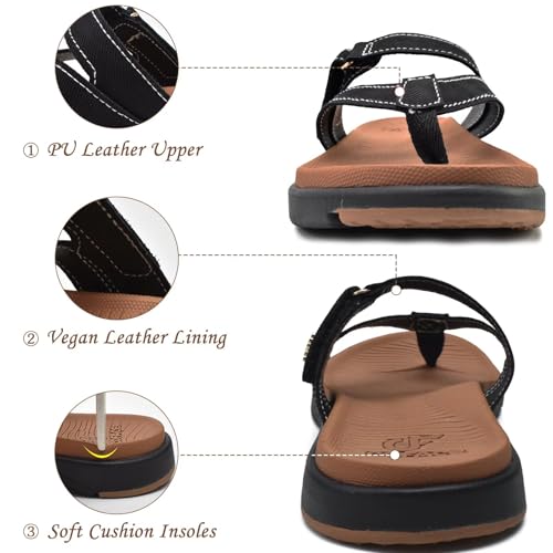 COFACE Womens Orthopedic Flip Flops Ladies Slip On Athletic Yoga Mat Memory Foam Cushioned Recovery Walking Thong Sandals Summer Beach Pool Slippers Plantar Fasciitis Arch Support Black Brown Size 9 - Image 5