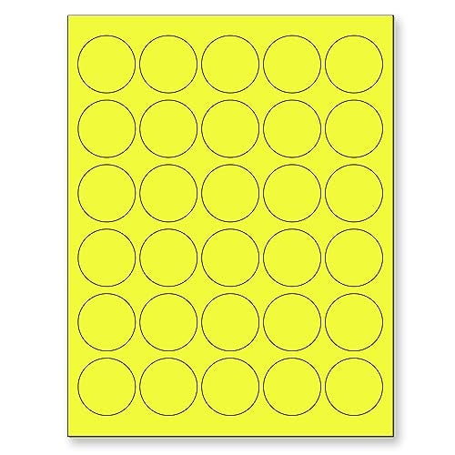 NextDayLabels - 8-1/2 x 11 Neon Color High Light Fluorescent Labels for Laser & Inkjet Printer (Yellow Fluorescent, 1.5" Round - 30 Per Page | 750 Labels) - Image 1
