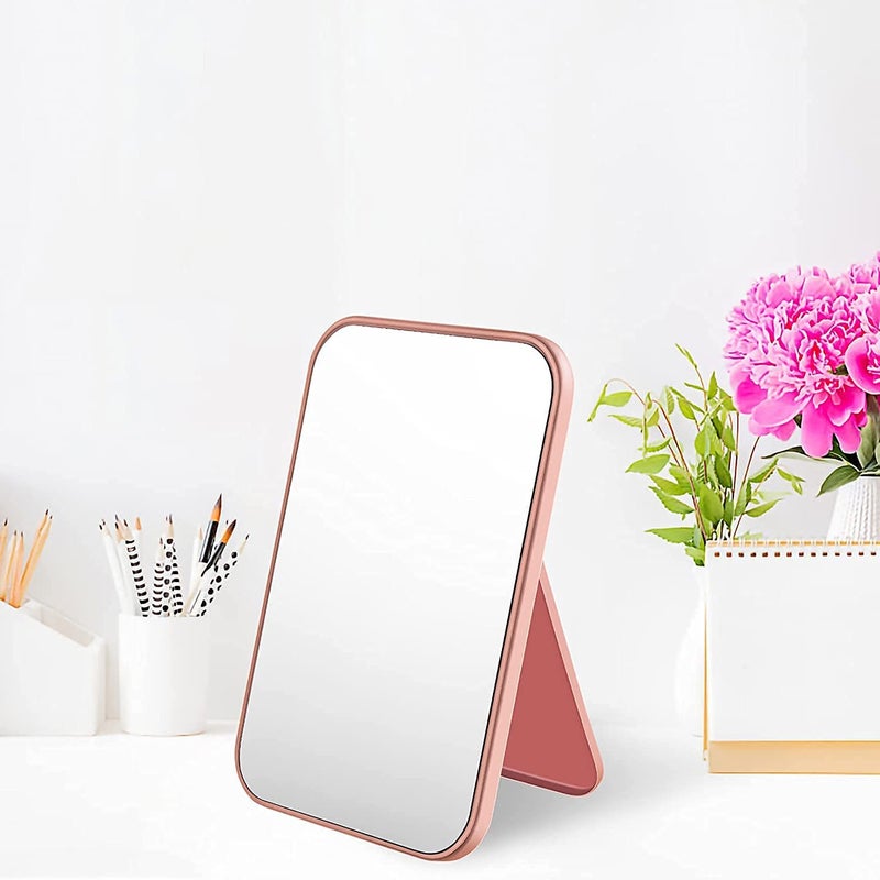 Nathgra Desktop Makeup MirrorFoldable Makeup Mirror Simple Portable Princess Mirror Square Mirror Makeup Mirror Small Mirror with Stand for Women Pink - Image 1