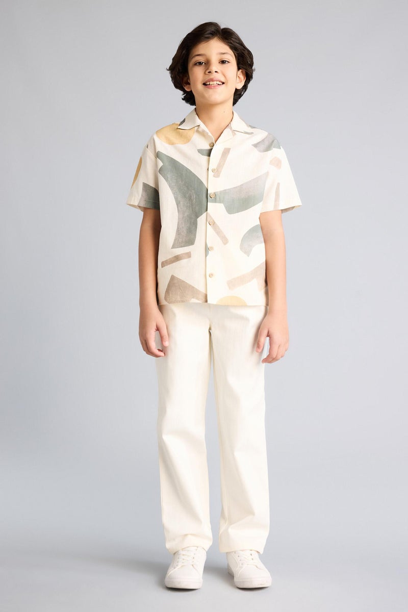 DeFacto Beige Boy Boy Oversize Polo Collar Tropical Print Shirt Casual - Image 2
