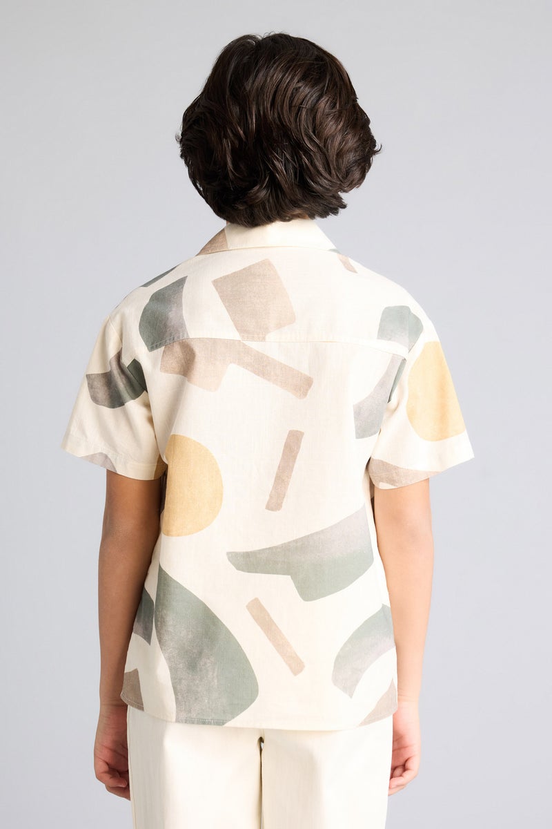 DeFacto Beige Boy Boy Oversize Polo Collar Tropical Print Shirt Casual - Image 5