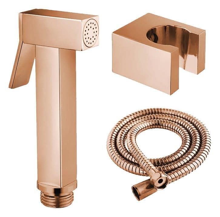 OBLONG OBLONG Brass Health Faucet Set for Bathroom 1 Meter Jet Spray for Toilet Shower Faucet with Ultra Flexible Shower Hose Flexible Hose Pipe and Wall Hook Rosegold - Image 2