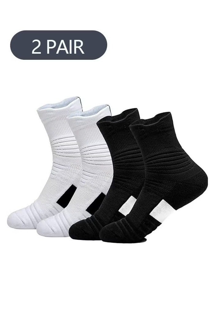 زوجان من جوارب الضغط لكرة السلة، جوارب تدريب رياضية سميكة متوسطة الأنبوب، جوارب تنس الريشة، جوارب جري للرجال والأولاد - Image 1