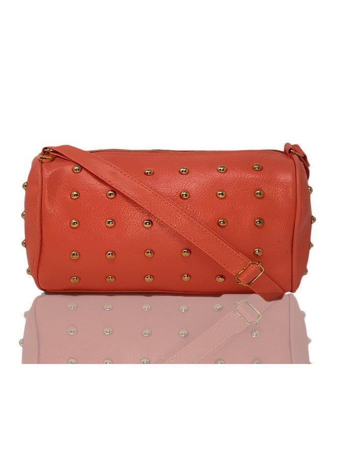 TYPIFY Women Studded Sling Bag (Orange) - Image 2