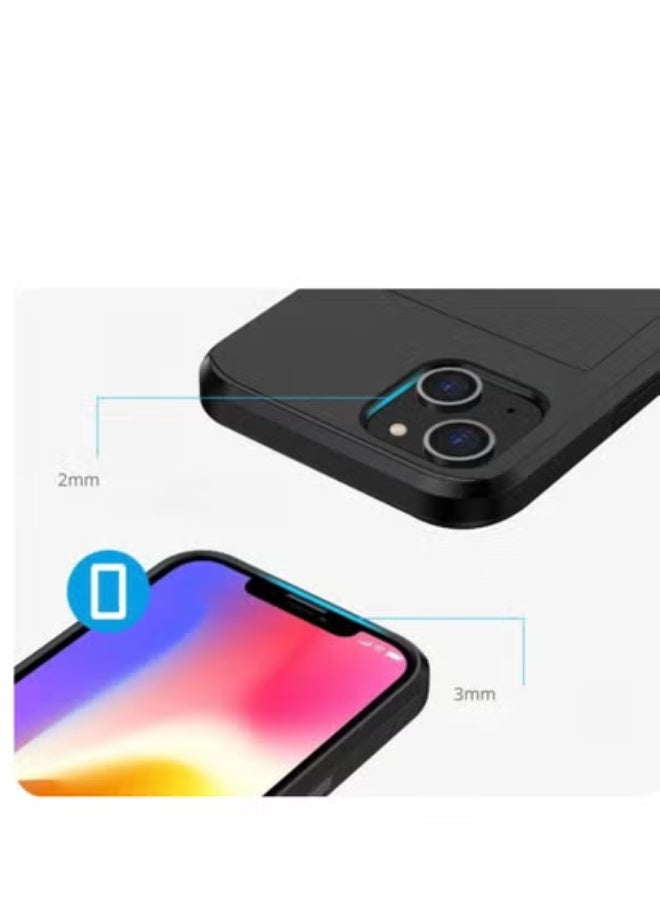 GULFLINK iPhone 15 Case with Card Holder Heavy Duty Protective Dual Layer Shockproof Hidden Card Slot Wallet Case Black - Image 3
