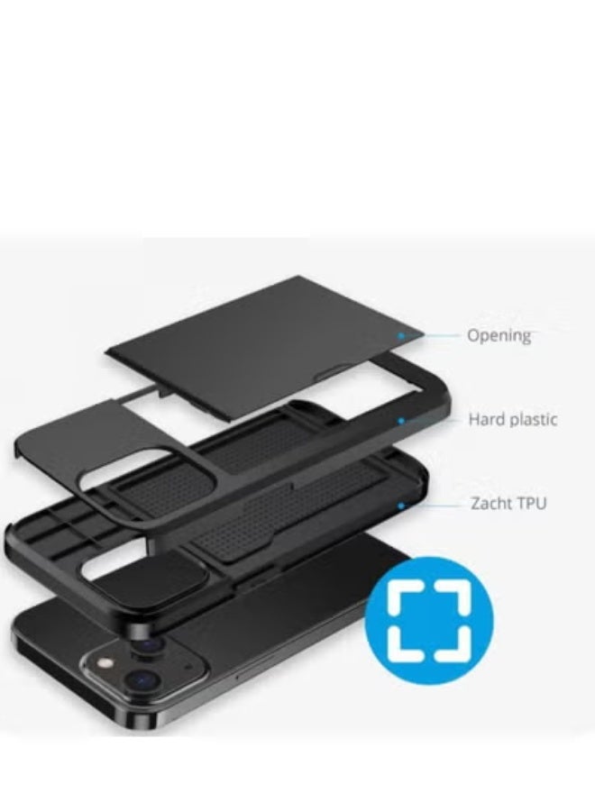 GULFLINK iPhone 15 Case with Card Holder Heavy Duty Protective Dual Layer Shockproof Hidden Card Slot Wallet Case Black - Image 4