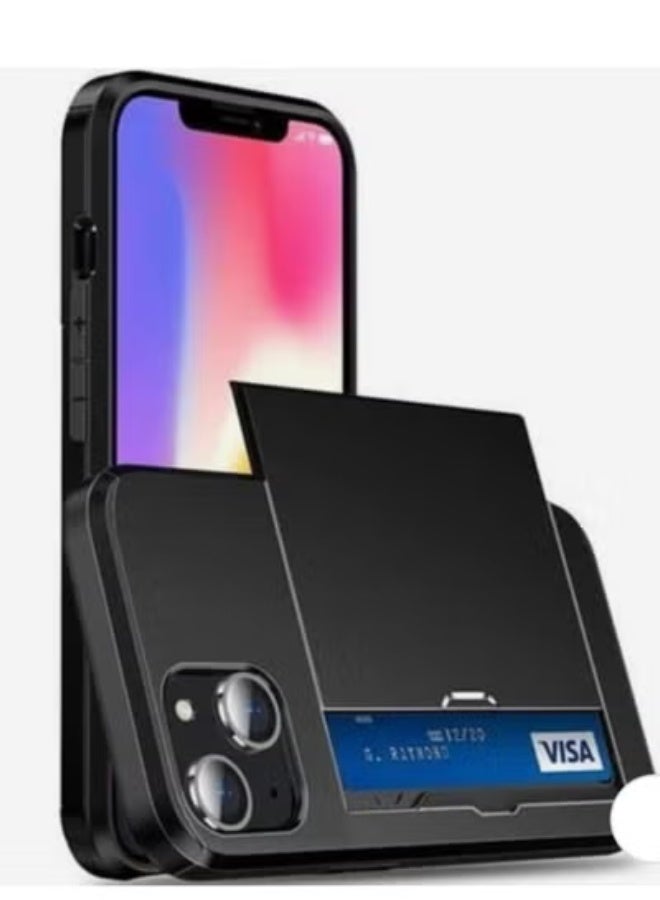 GULFLINK iPhone 15 Case with Card Holder Heavy Duty Protective Dual Layer Shockproof Hidden Card Slot Wallet Case Black - Image 5