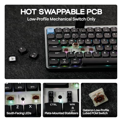 EPOMAKER Luma84 Low Profile Aluminum Mechanical Keyboard, QMK/VIA Programmable, Tri-Mode Wireless, Win/MAC/Linux Compatible, RGB Backlight (Black&Blue, Gateron Low-Profile Brown Switch) - Image 5