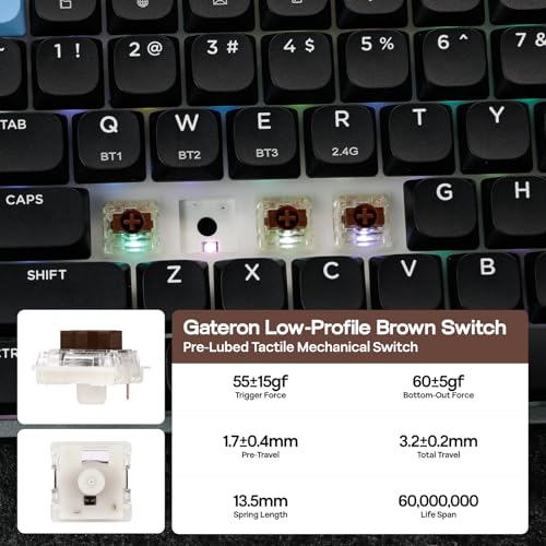 EPOMAKER Luma84 Low Profile Aluminum Mechanical Keyboard, QMK/VIA Programmable, Tri-Mode Wireless, Win/MAC/Linux Compatible, RGB Backlight (Black&Blue, Gateron Low-Profile Brown Switch) - Image 3