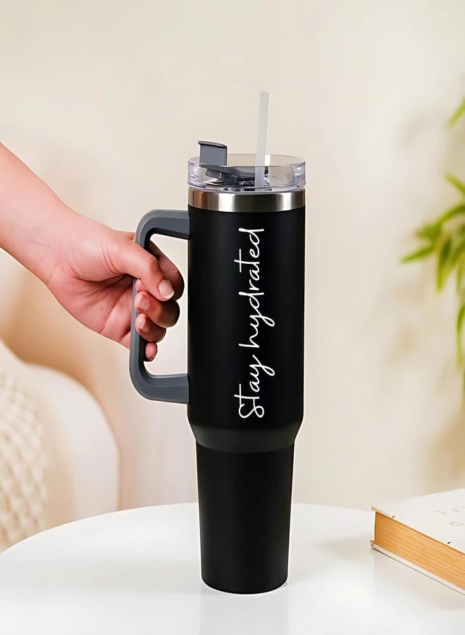 THE CUSTOMISED GIFT Personalized Tumbler Sipper Mug with Handle & Straw Lid | Custom Name & Logo | Vacuum Insulated 1200ml Stainless Steel Cup for Office, Gym, Travel & Gifting | Black (Matt Black) - Image 2