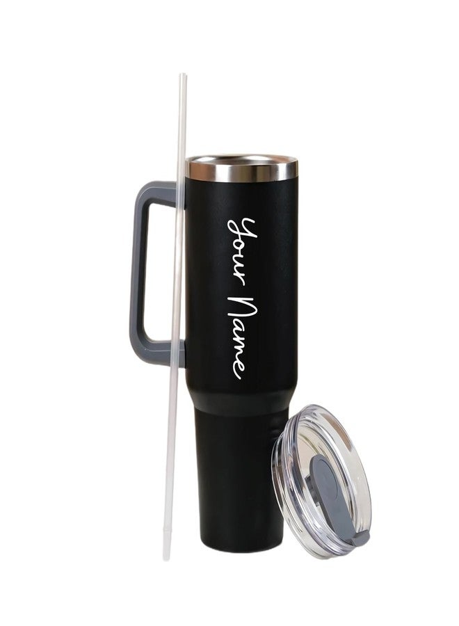 THE CUSTOMISED GIFT Personalized Tumbler Sipper Mug with Handle & Straw Lid | Custom Name & Logo | Vacuum Insulated 1200ml Stainless Steel Cup for Office, Gym, Travel & Gifting | Black (Matt Black) - Image 1
