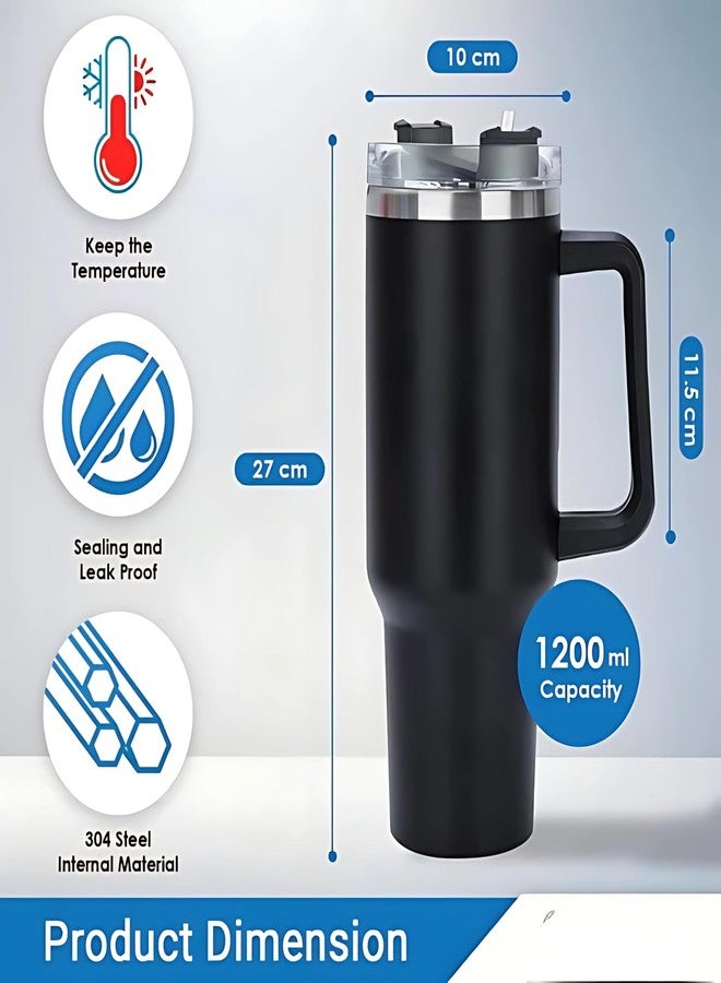THE CUSTOMISED GIFT Personalized Tumbler Sipper Mug with Handle & Straw Lid | Custom Name & Logo | Vacuum Insulated 1200ml Stainless Steel Cup for Office, Gym, Travel & Gifting | Black (Matt Black) - Image 5