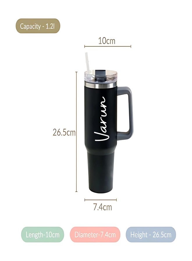 THE CUSTOMISED GIFT Personalized Tumbler Sipper Mug with Handle & Straw Lid | Custom Name & Logo | Vacuum Insulated 1200ml Stainless Steel Cup for Office, Gym, Travel & Gifting | Black (Matt Black) - Image 4