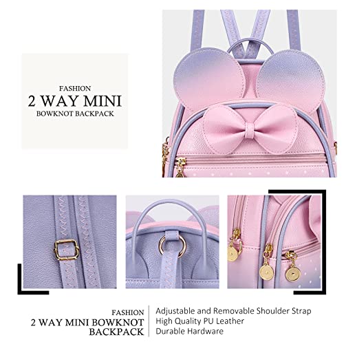 KL928 Girls Mini Backpack Bowknot Polka Dot Cute Small Daypacks Convertible Shoulder Bag Purse for Women - Image 3
