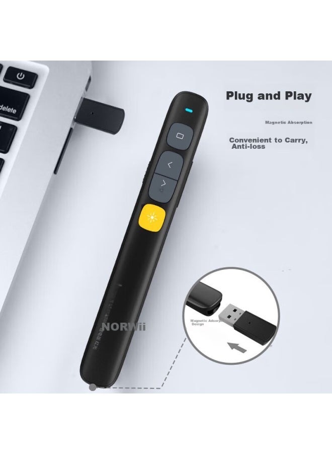 Norwii Smart Rechargeable Laser Pointer, Ppt Page Turner For Teachers, 100-meter Remote Control, 360° Control, Volume Control, N29 Lithium Battery, Red Light, Black - Image 1