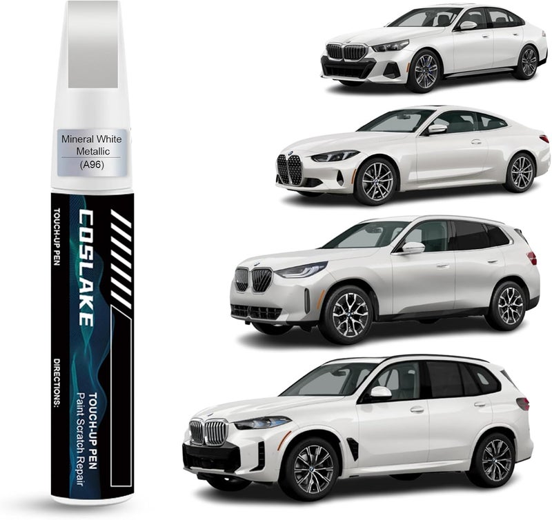 COSLAKE طلاء إصلاح السيارات (مينيرال وايت ميتاليك (A96)) لسيارات BMW، مجموعة إصلاح خدوش طلاء السيارة، حل سريع وسهل للإصلاح، قلم إزالة الخدوش 2 في 1 مع مطابقة اللون - Image 1