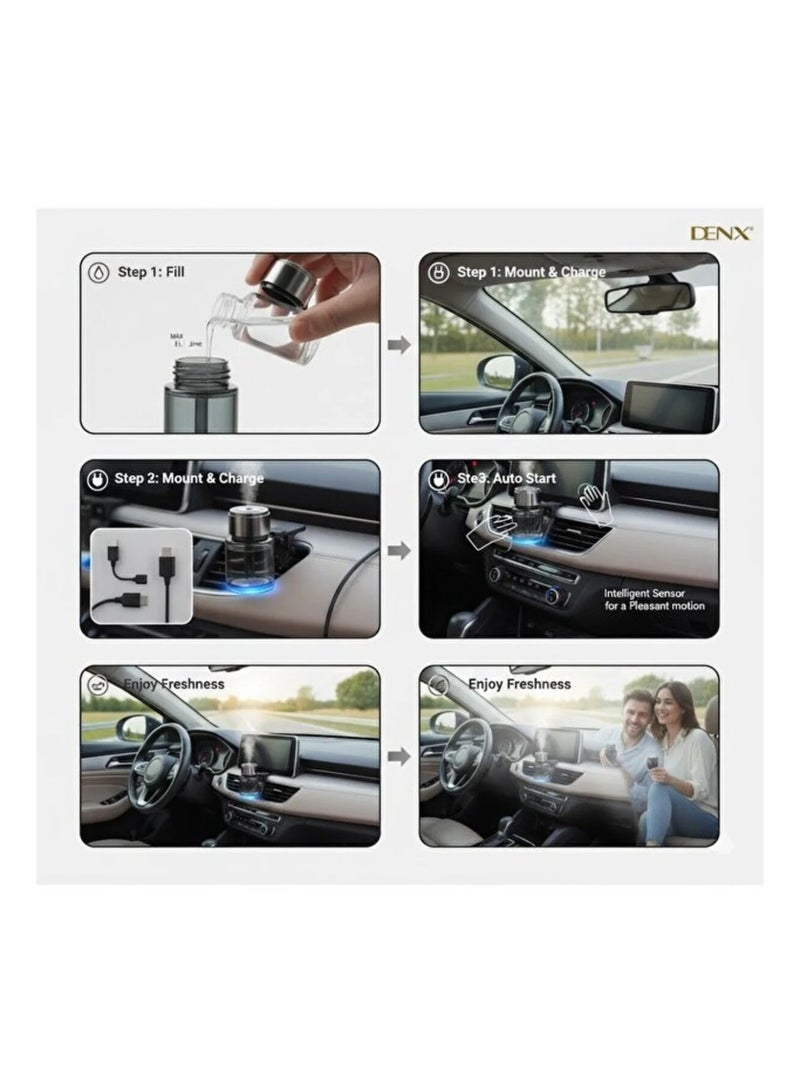 Dinex DENX Wireless Electric Car Air Freshener 160ml – Aroma Essential Oil Diffuser & Humidifier – USB Type-C Rechargeable – Premium Glass Design – For Car, Home & Office - Image 3