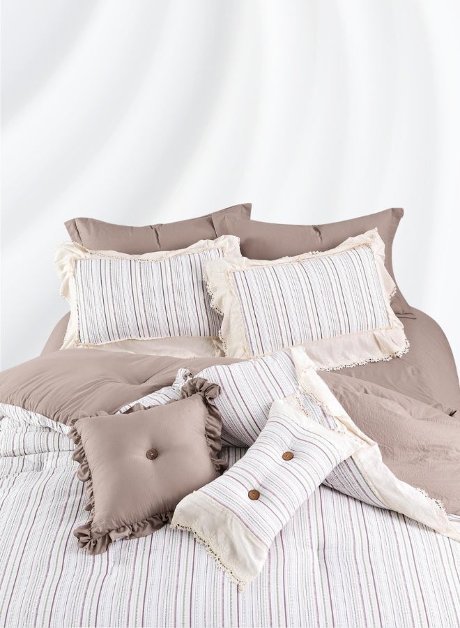 INREST Lace Stripe King Comforter Set 240 × 260 cm Luxury 8 Pieces 100% Microfiber Beige Striped Lace Bedding Set - Image 4