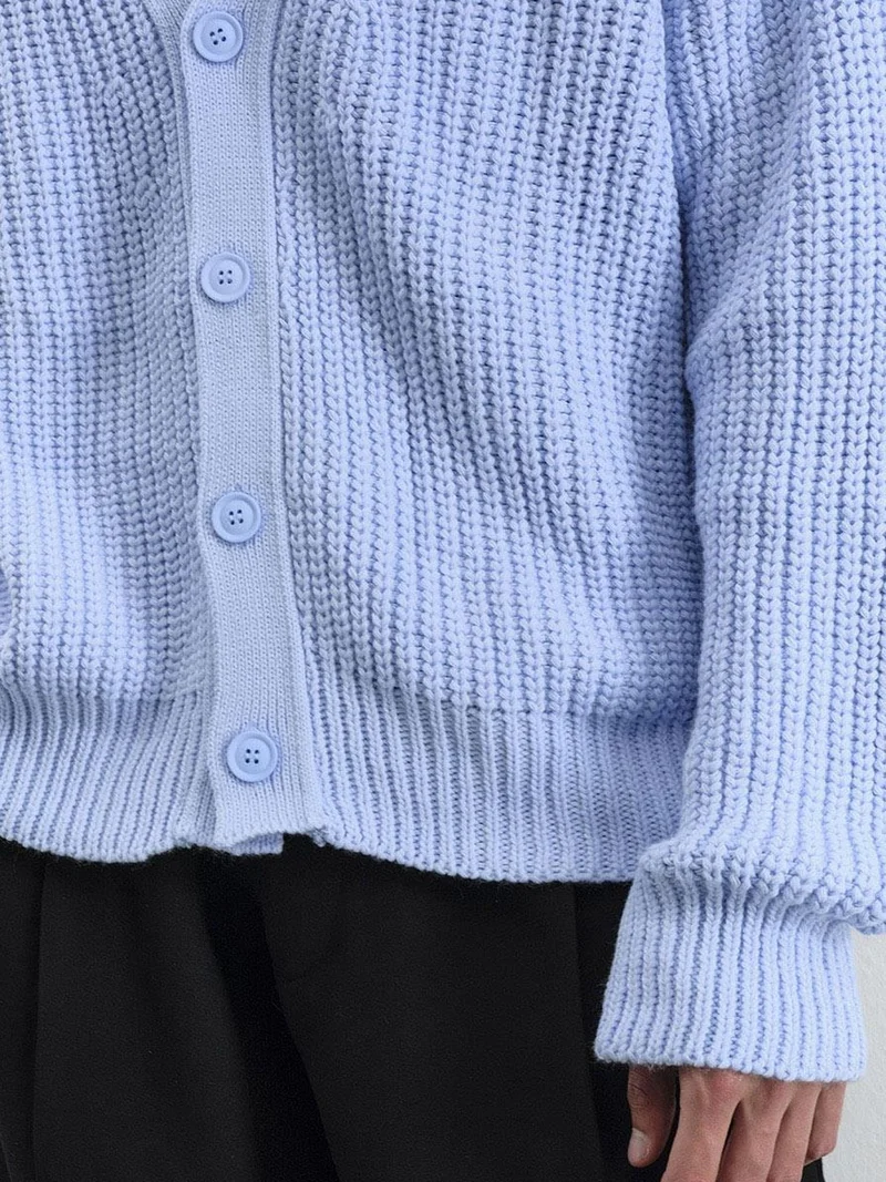 Giesto Maya Blue GIESTO Oversized Ribbed V-neck Cardigan for Men | Best Price UAE