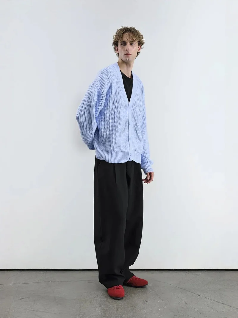 Giesto Maya Blue GIESTO Oversized Ribbed V-neck Cardigan for Men | Best Price UAE