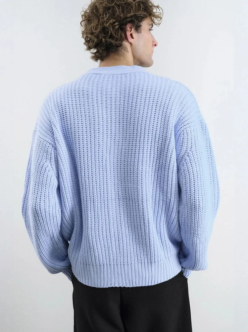Giesto Maya Blue GIESTO Oversized Ribbed V-neck Cardigan for Men | Best Price UAE