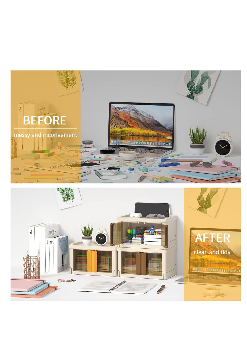 Versatile Foldable Storage Bins, Set of 2 Plastic Containers with Lids for Office Supplies, Snacks, and More, Ideal for Organizing Your Workspace and Keeping It Tidy, 2PCS - Image 4