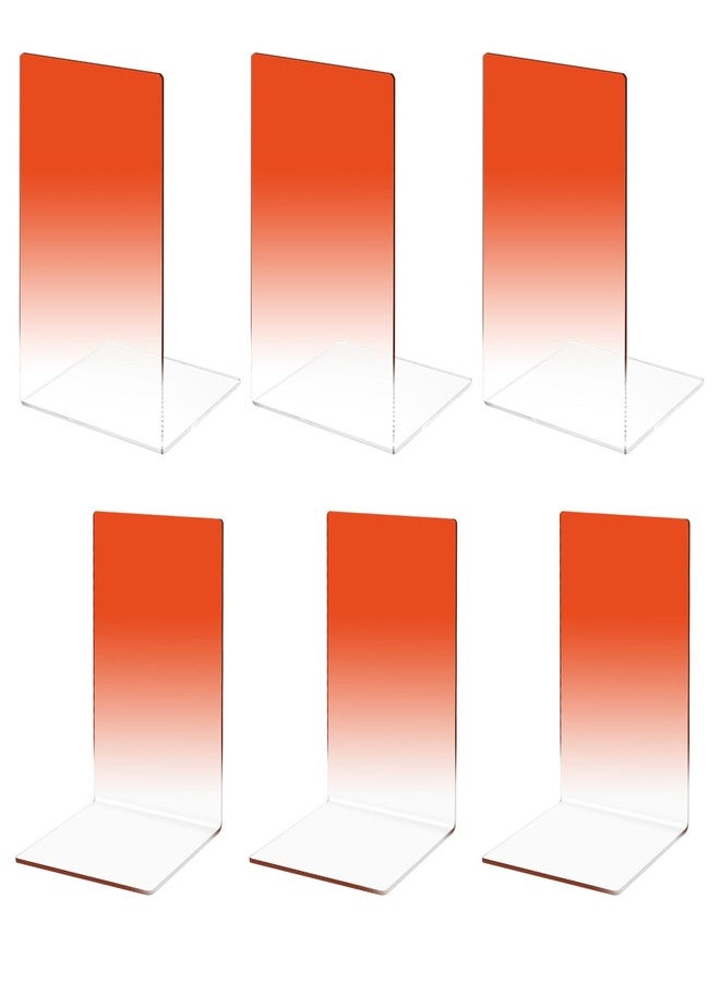 Honagu Book Ends, Acrylic Bookends, Clear Book Ends for Shelves, Desk Book Organizer, Book Holder Stand Decorative for Heavy Books, CDs, Video Games (3 Pair/6Pieces, Gradient Orange) - Image 1