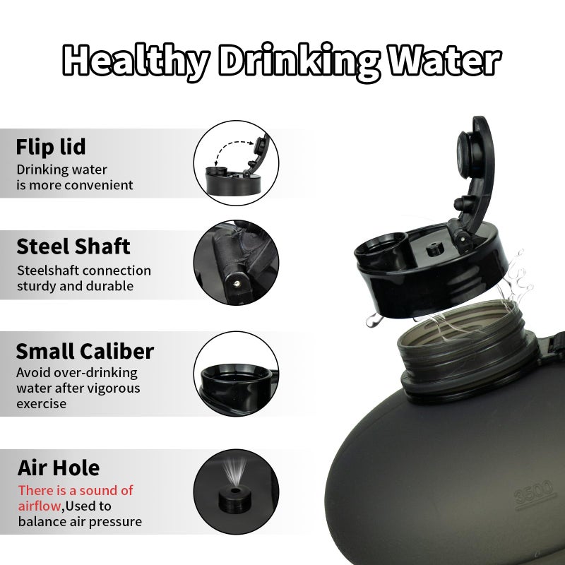 TOOFEEL 1 Gallon Water Bottle - 128 oz With Flip Lid, Measurements Marked, Leak Proof BPA Free Jug for Gym, Sports - Matte Black - Image 3