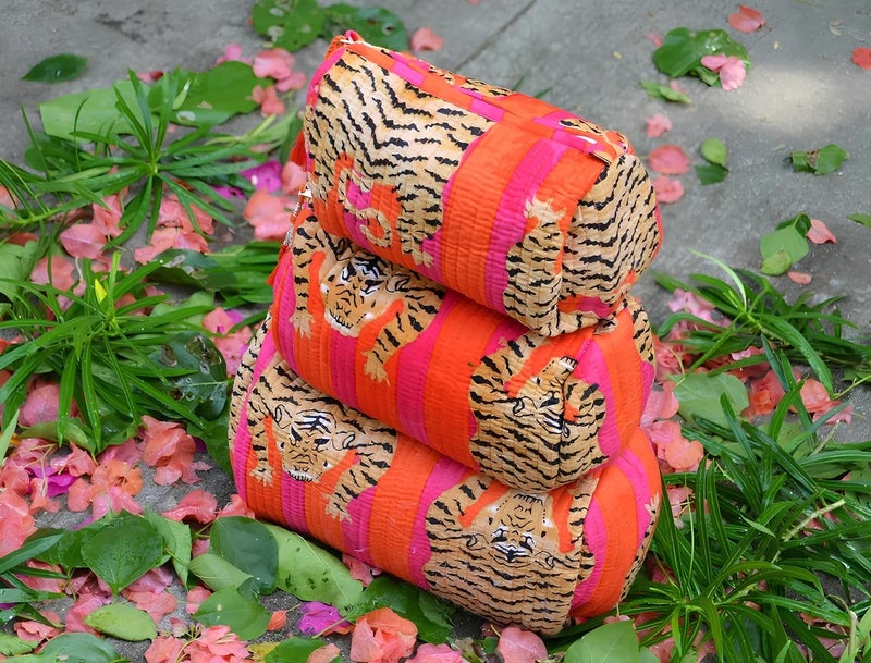 INDACORIFY 100% Cotton Block Print Cosmetic Toiletry Bags Boho Beauty Toiletry Kits Travel Case Pouch for Women's Printed Cotton Tote Bag (Pattern- 2) - Image 5
